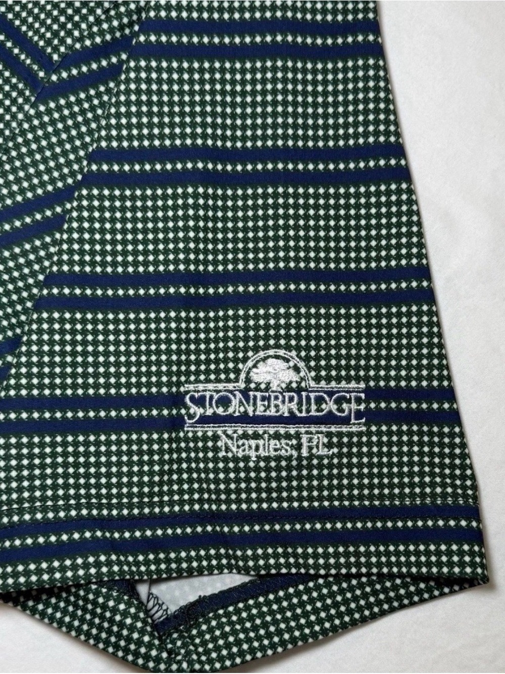 Turtleson Men's L Green Blue White Geometric Golf Polo Shirt Stoneridge Naples - Picture 7 of 12